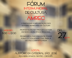 Read more about the article Municípios da AMREC realizam Fórum Intermunicipal de Cultura no sábado