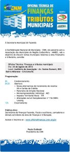 Read more about the article Inscrições abertas para oficina técnica de finanças e tributos municipais