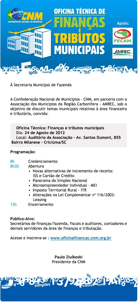 You are currently viewing Inscrições abertas para oficina técnica de finanças e tributos municipais