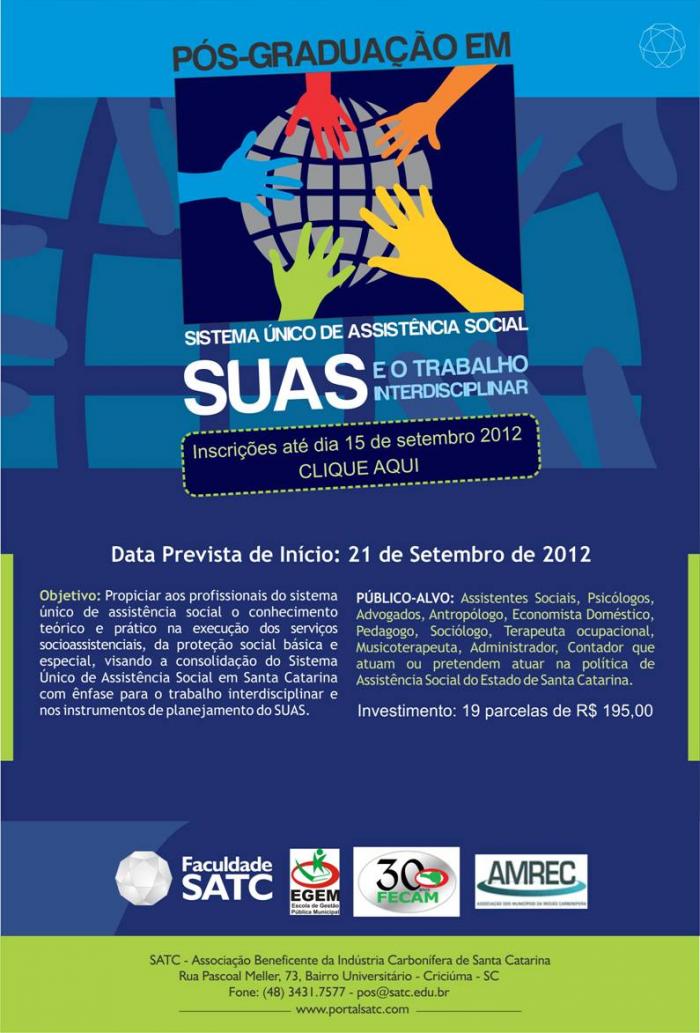 You are currently viewing Pós-graduação em Sistema Único de Assistência Social segue com inscrições abertas até dia 15