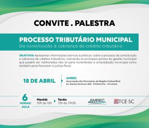 Read more about the article TCE promove palestra sobre o Processo Tributário Municipal – Da Constituição à cobrança do crédito tributário